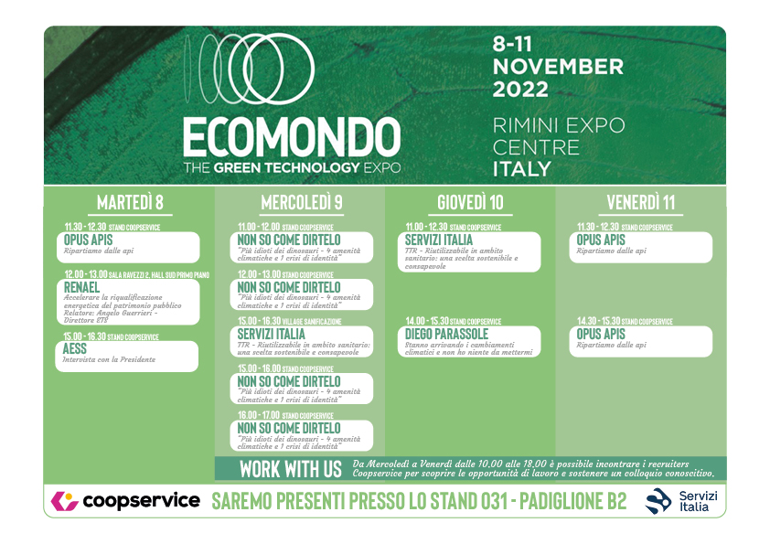 Ai nastri di partenza l'edizione 2022 di Ecomondo. Coopservice c'è.